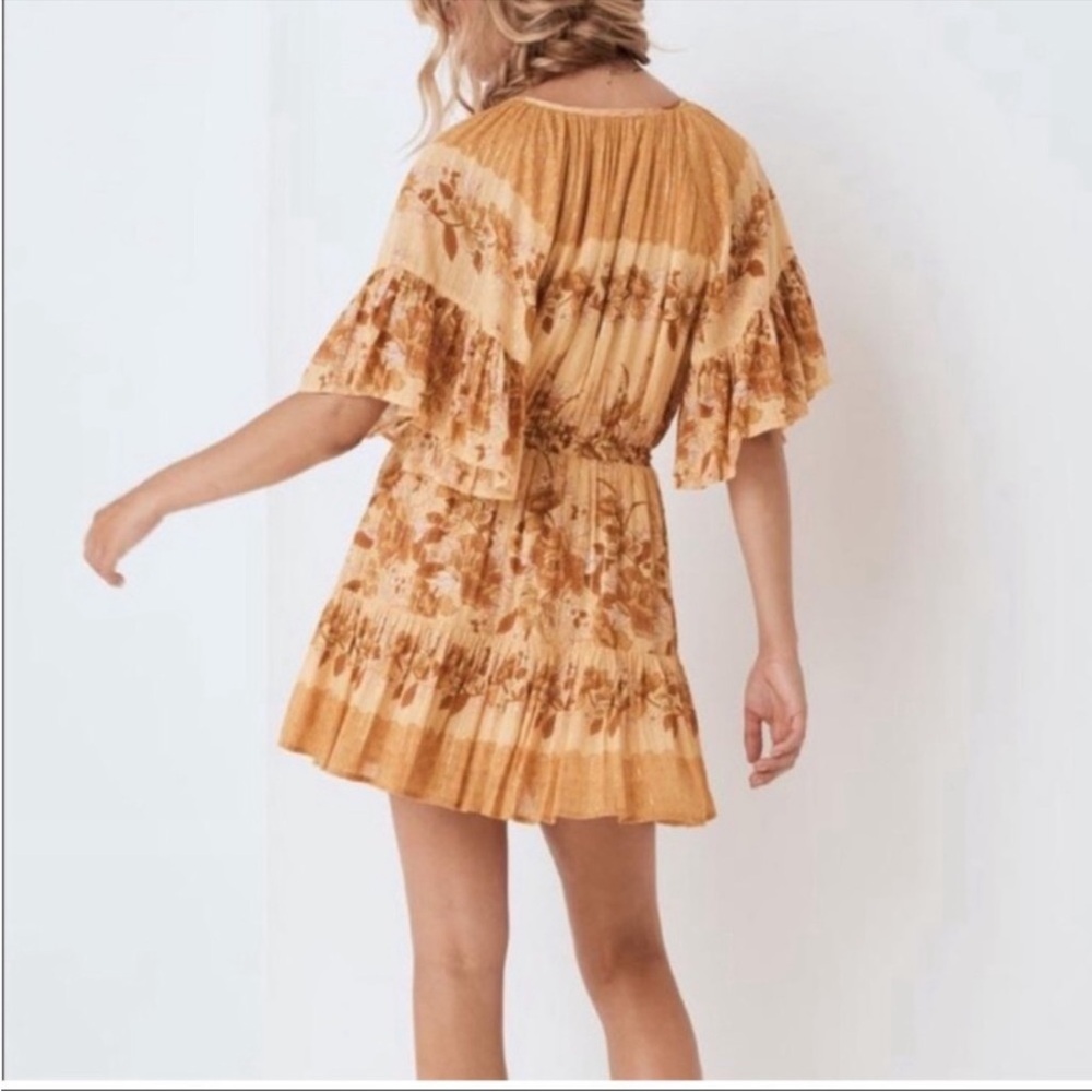 SPELL coco lei flutter sleeve playdress caramel Metallic floral mini dress small - Picture 3 of 12